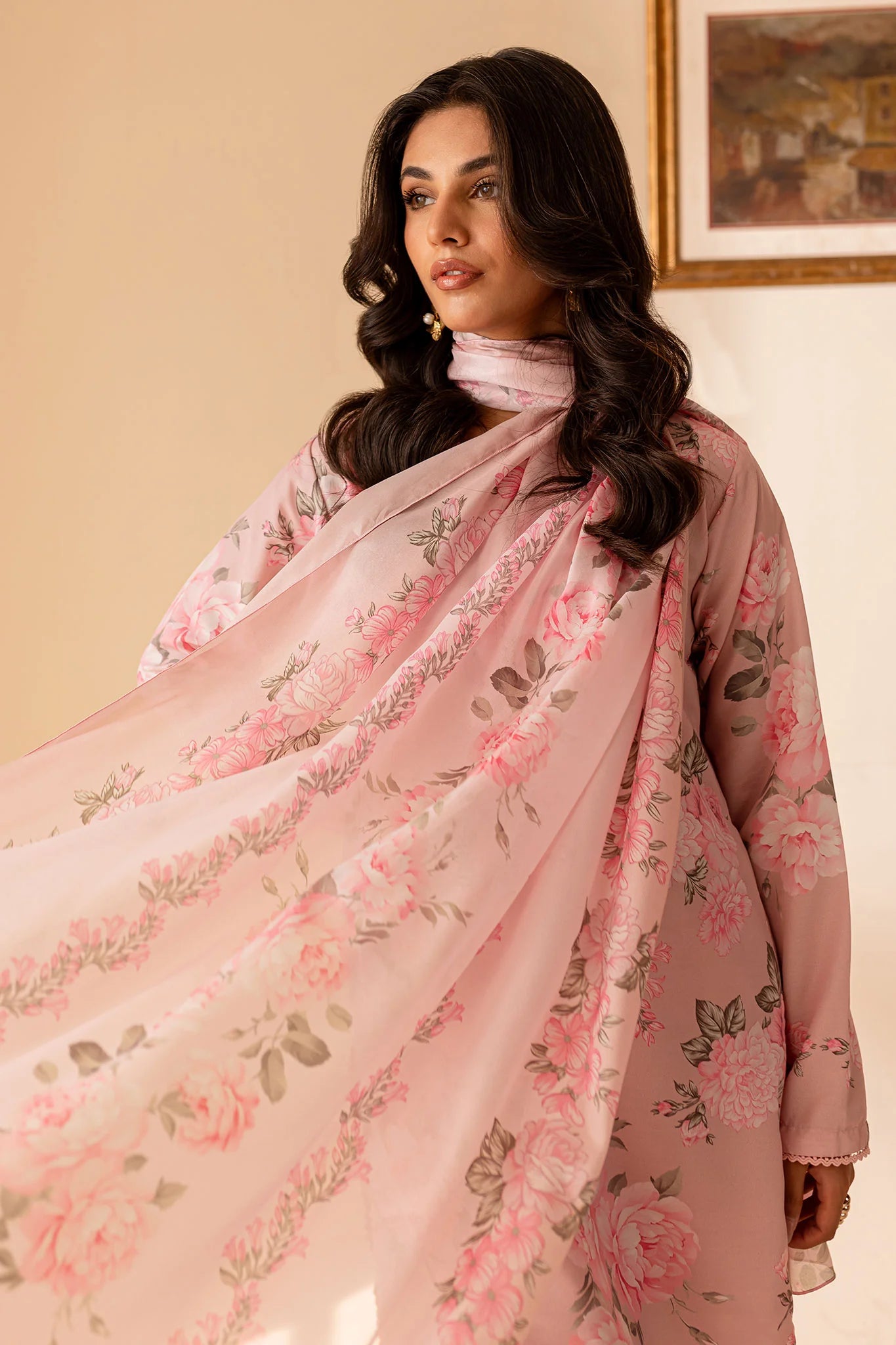 Light Pink Ready-to-Wear Poly Lawn Salwar Kameez with Printed Monar Dupatta & Printed Trouser