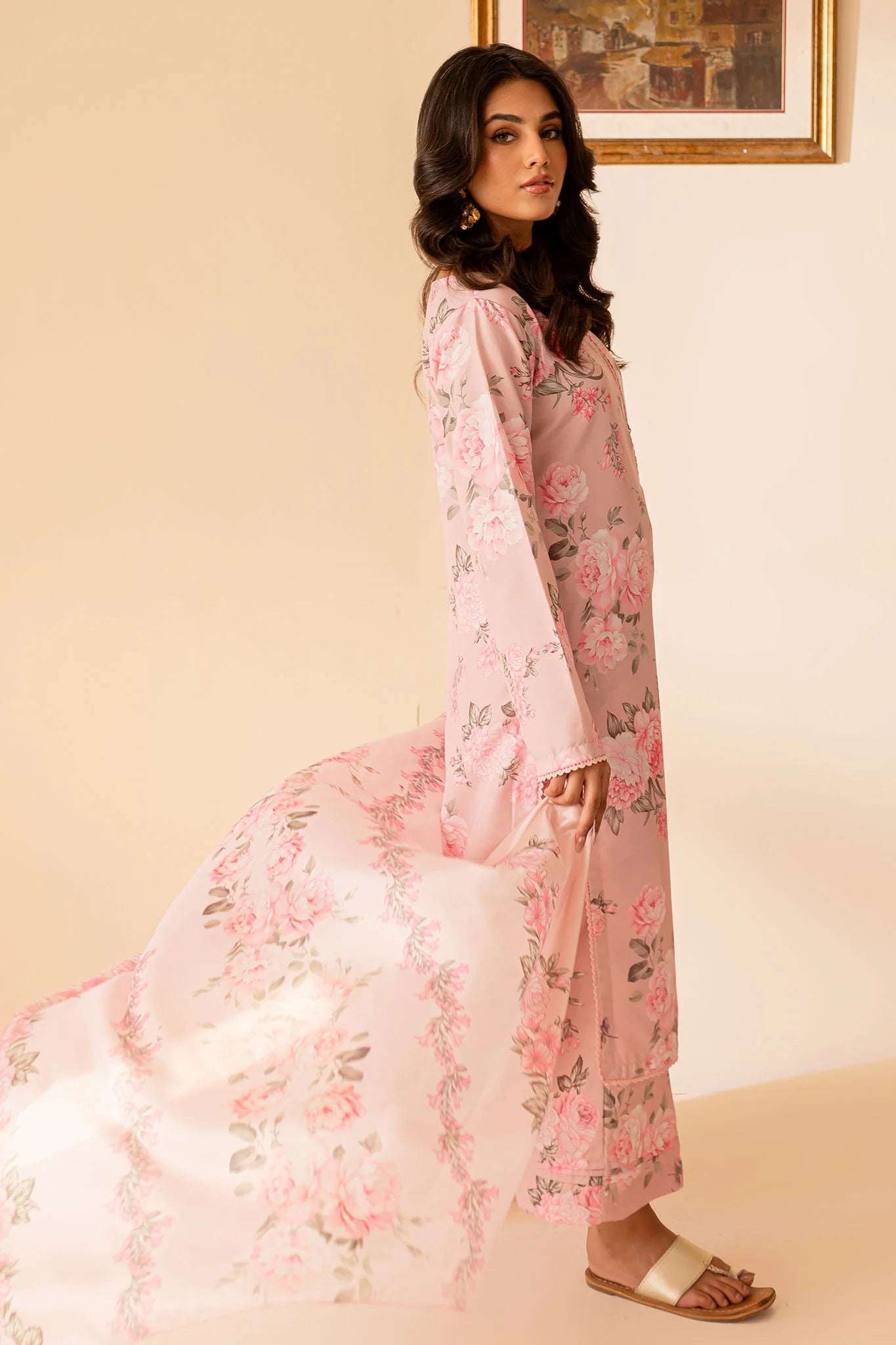 Light Pink Ready-to-Wear Poly Lawn Salwar Kameez with Printed Monar Dupatta & Printed Trouser