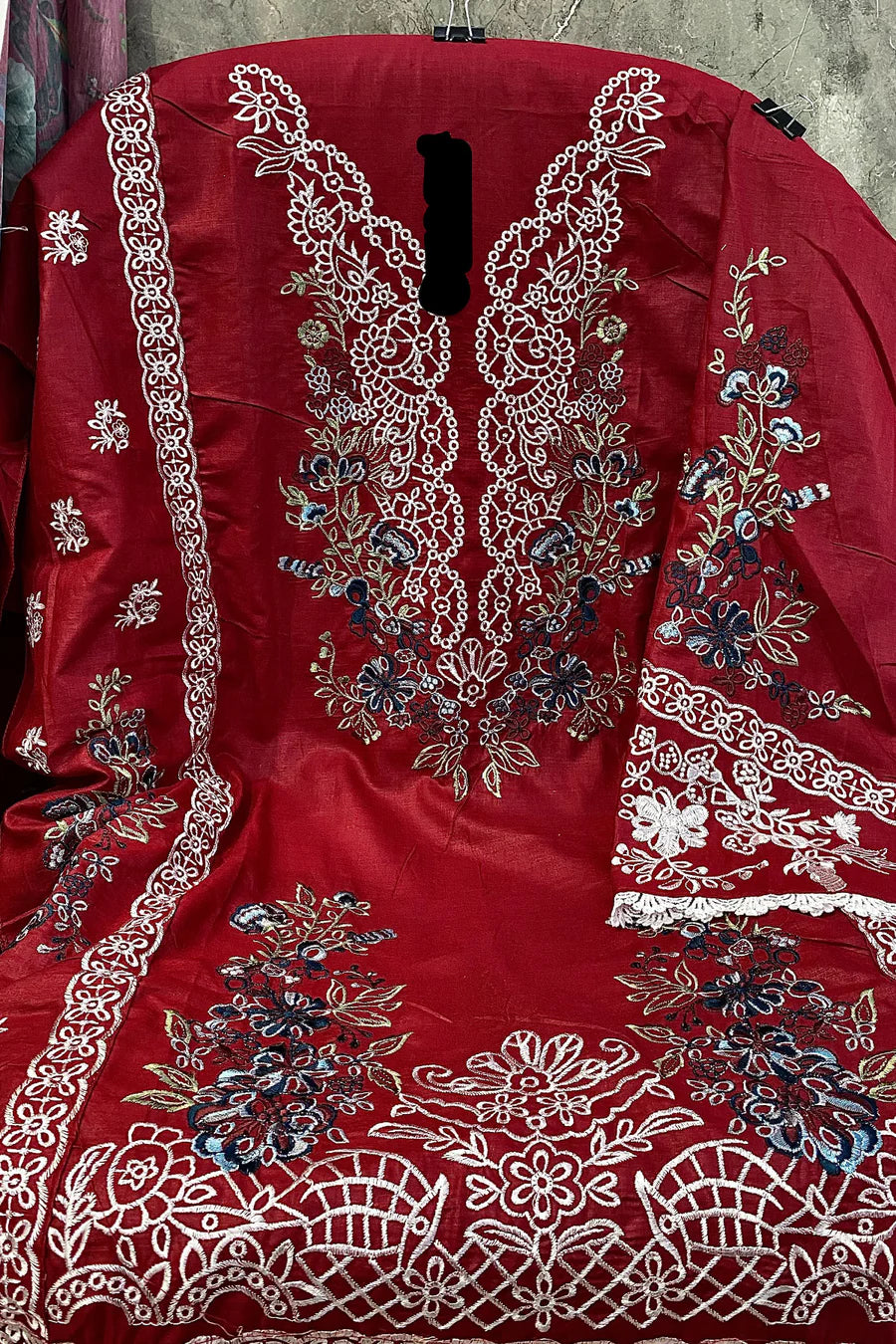 Mahid Collection Red Cotton Printed Pakistani Salwar Kameez with Matching Dupatta