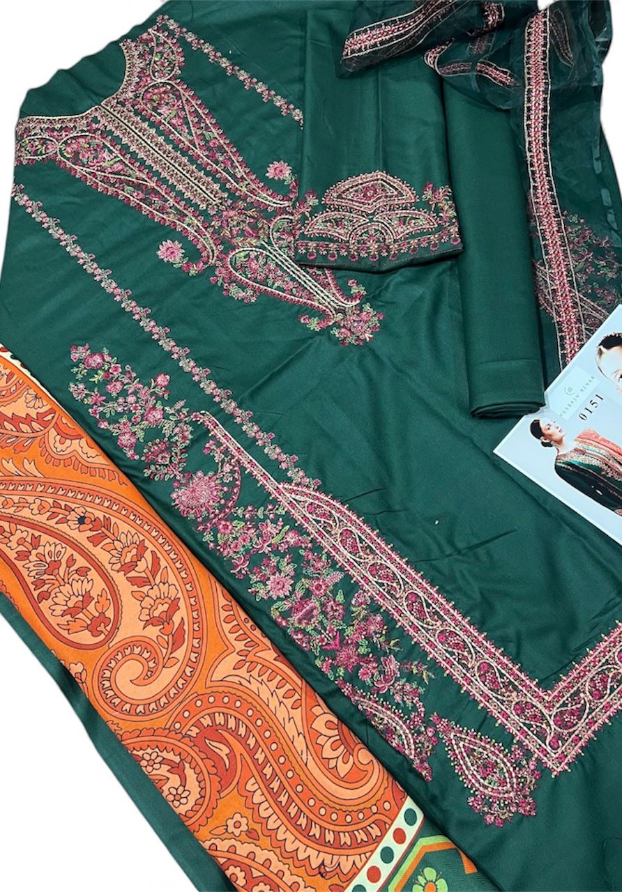 DHANAK 3PC Embroidered Lawn Suit – Elegant Summer Collection