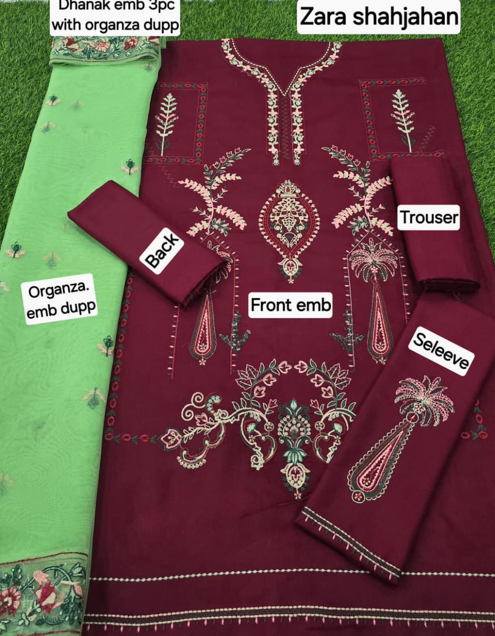 Dhanak EMB 3-Piece Suit with Bamber Embroidered Dupatta