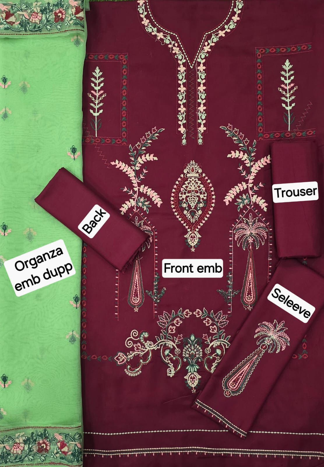 Dhanak EMB 3-Piece Suit with Bamber Embroidered Dupatta