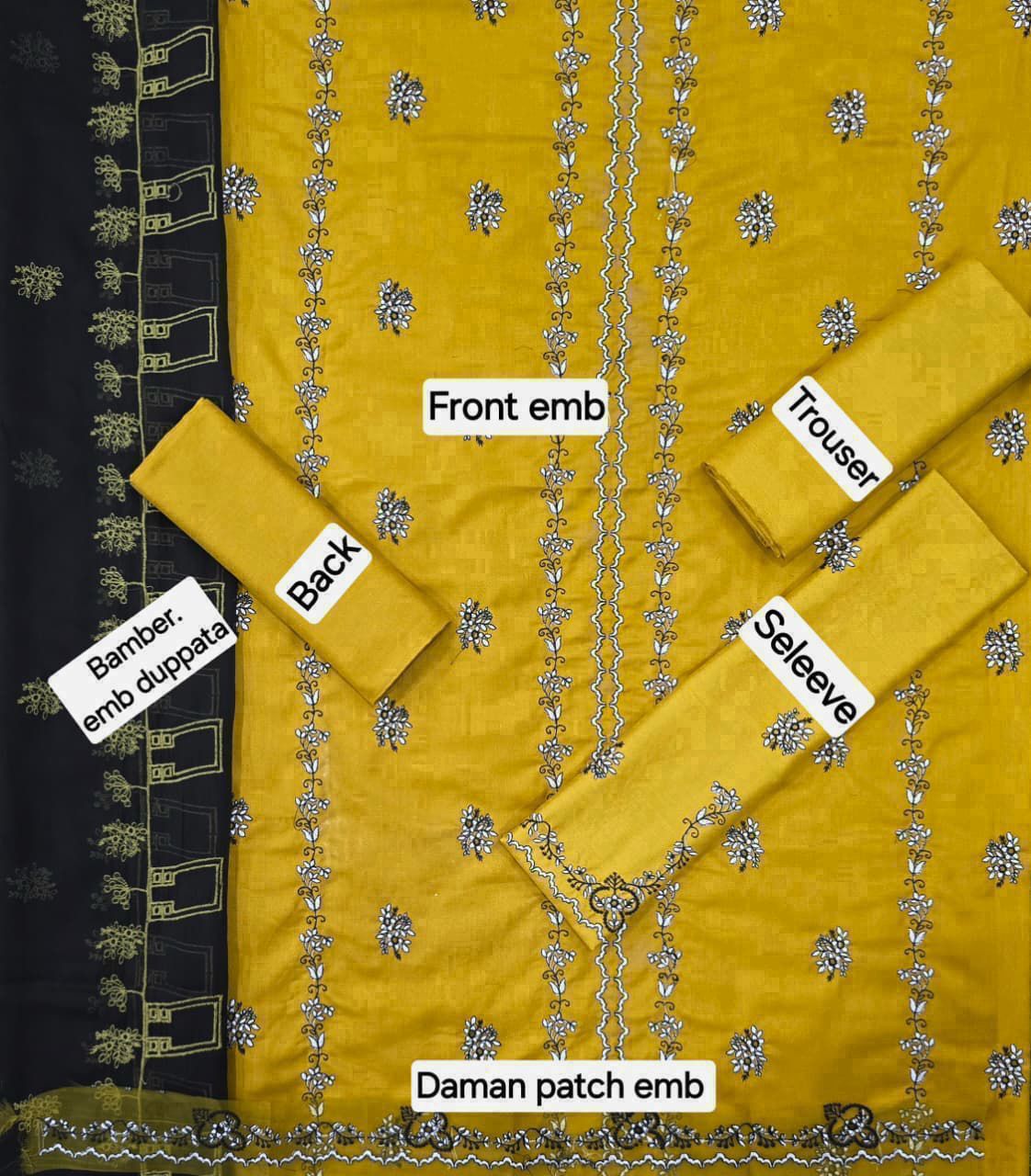 Dhanak EMB 3-Piece Suit with Bamber Embroidered Dupatta