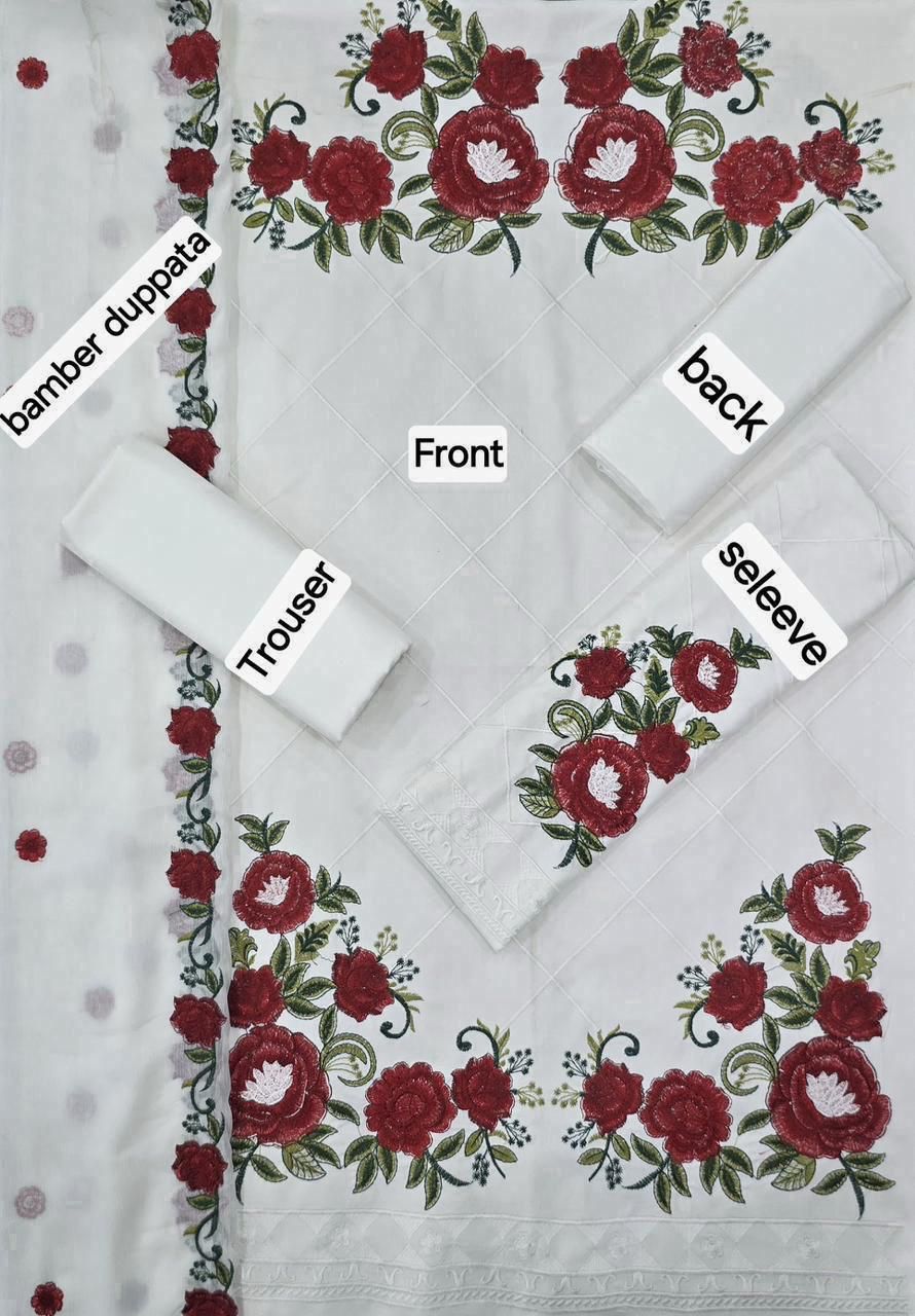 Dhanak EMB 3-Piece Suit with Bamber Embroidered Dupatta