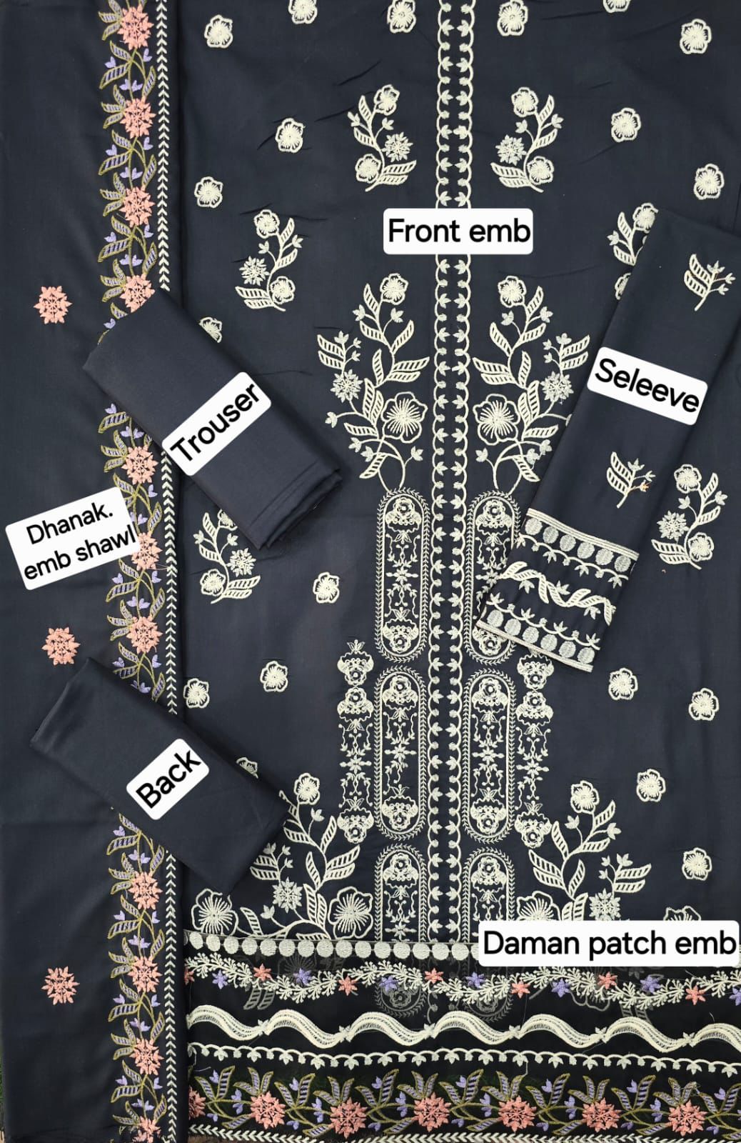 Dhanak Embroidered 3-Piece Suit with Matching Dhanak Embroidered Dupatta