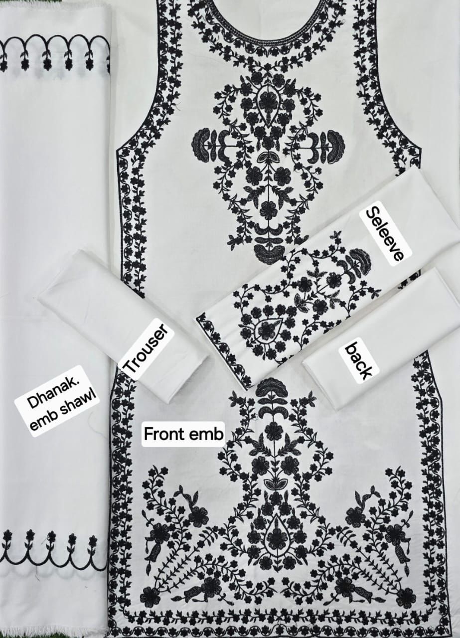 Dhanak Embroidered 3-Piece Suit with Matching Dhanak Embroidered Dupatta