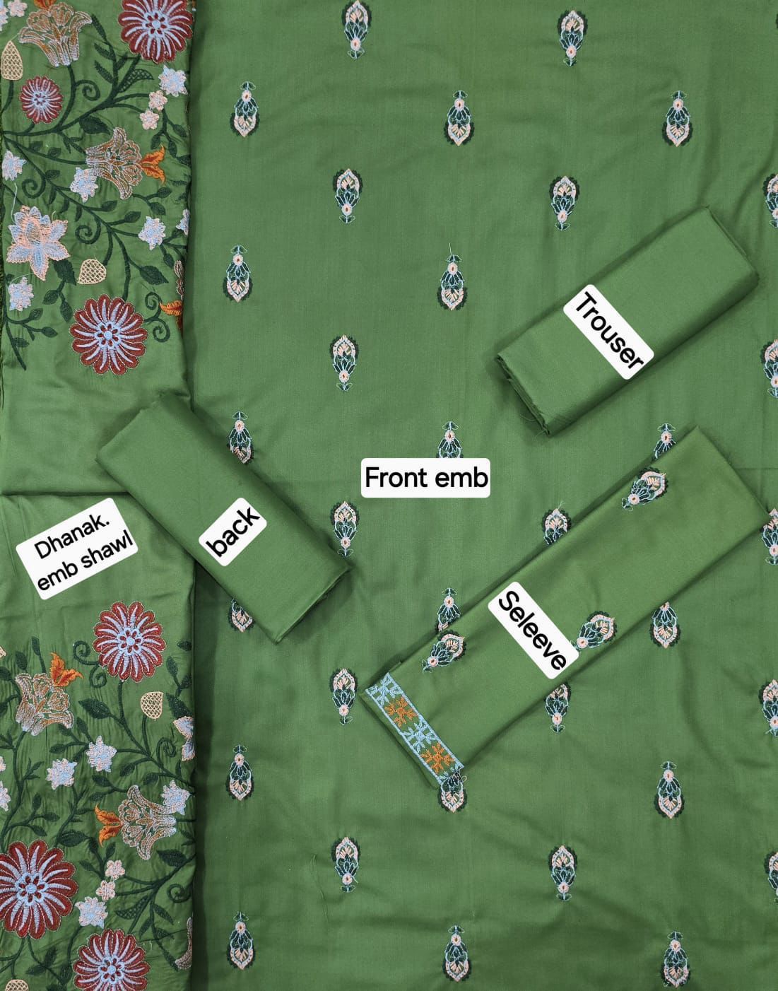 Dhanak Embroidered 3-Piece Suit with Matching Dhanak Embroidered Dupatta