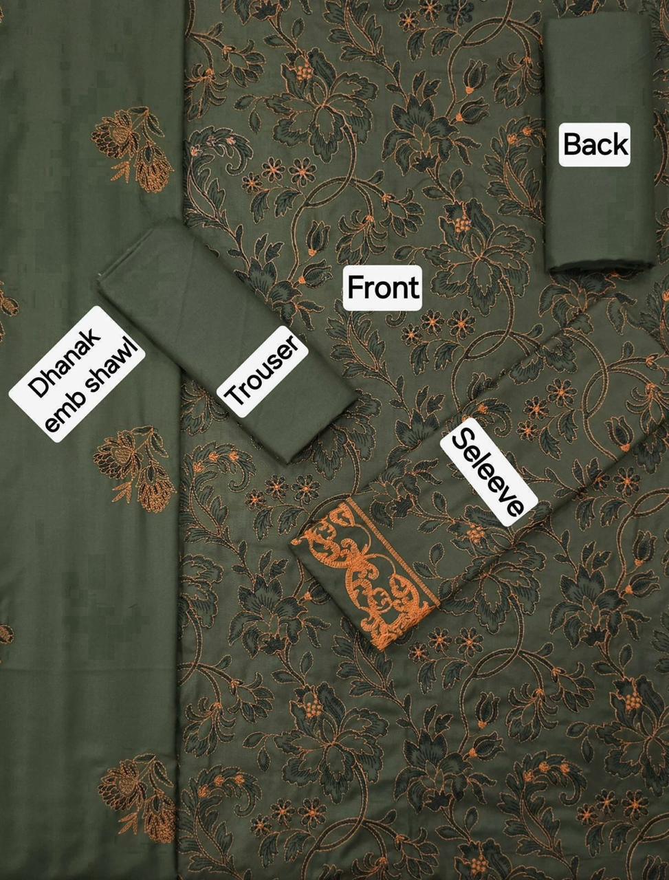 Dhanak Embroidered 3-Piece Suit with Matching Dhanak Embroidered Dupatta