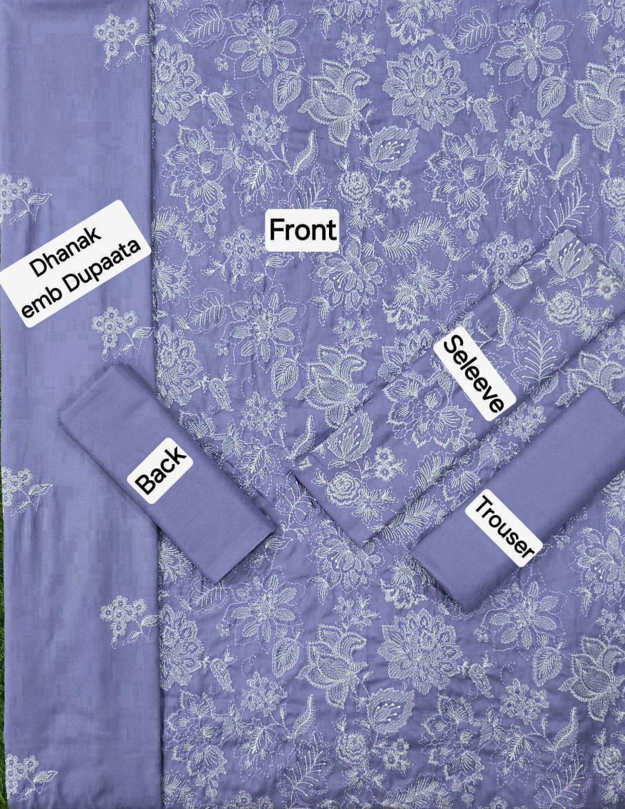 Dhanak Embroidered 3-Piece Suit with Matching Dhanak Embroidered Dupatta