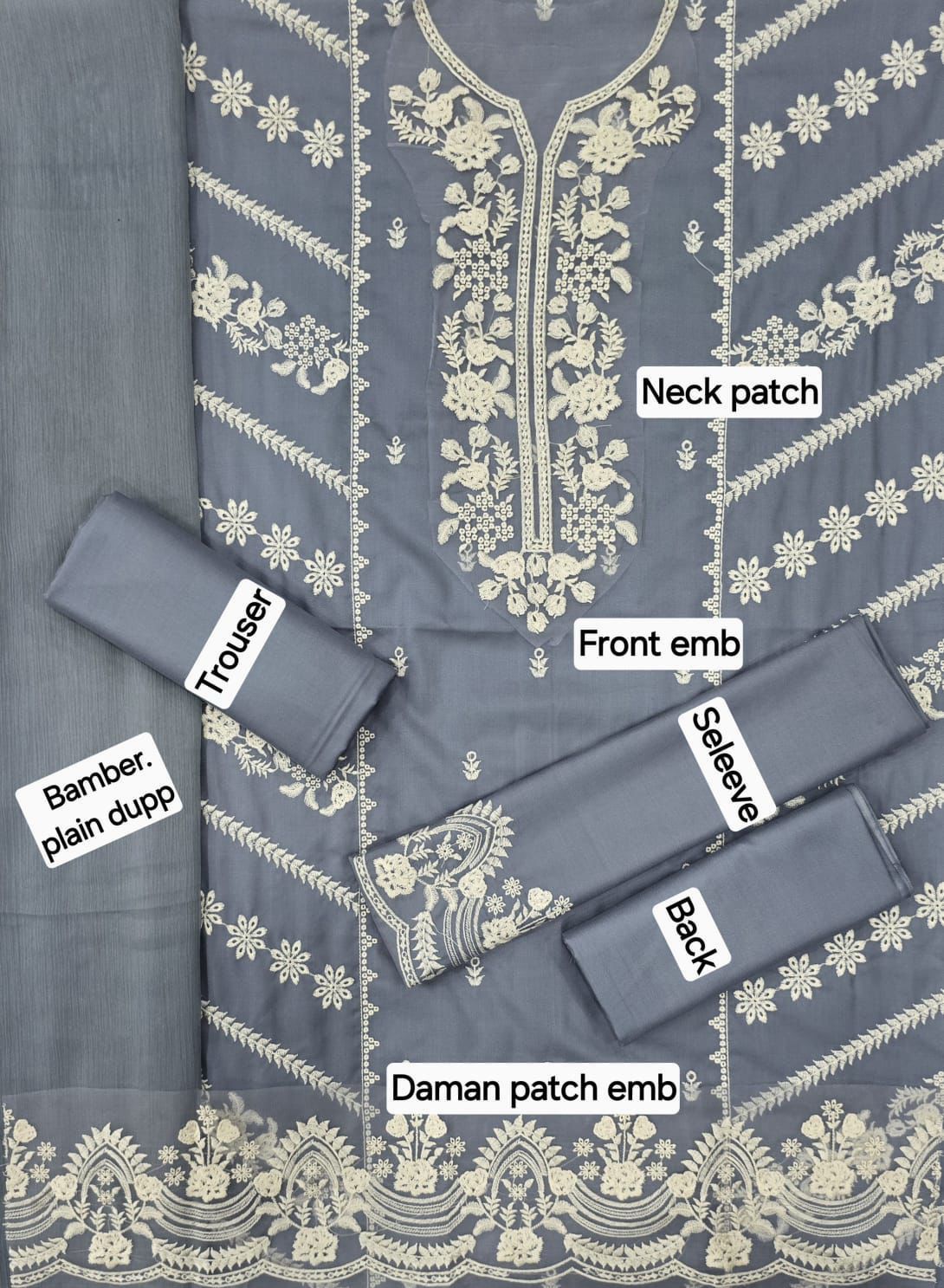 Dhanak Embroidered 3-Piece Suit with Bamber Embroidered Dupatta