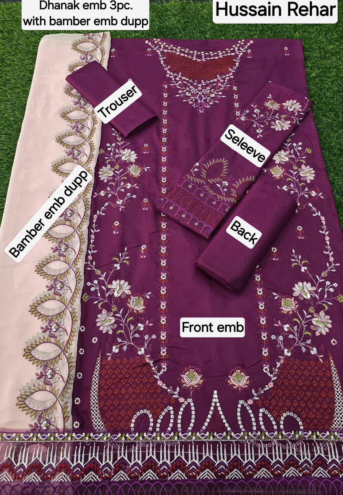 Dhanak Embroidered 3-Piece Suit with Bamber Embroidered Dupatta