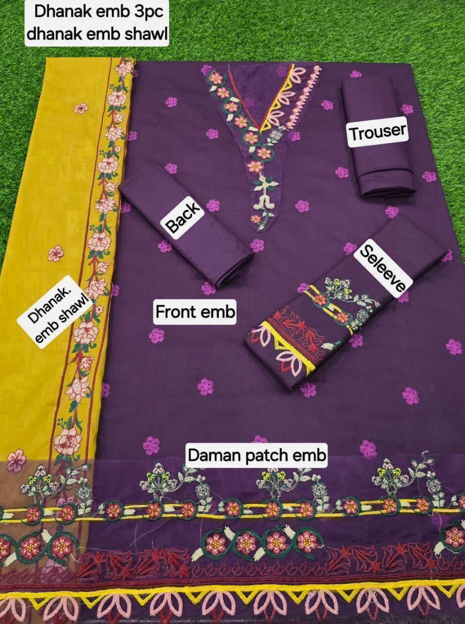Winter Dhanak Emb 3-Piece Suit – Full Dhanak Embroidery Dupatta