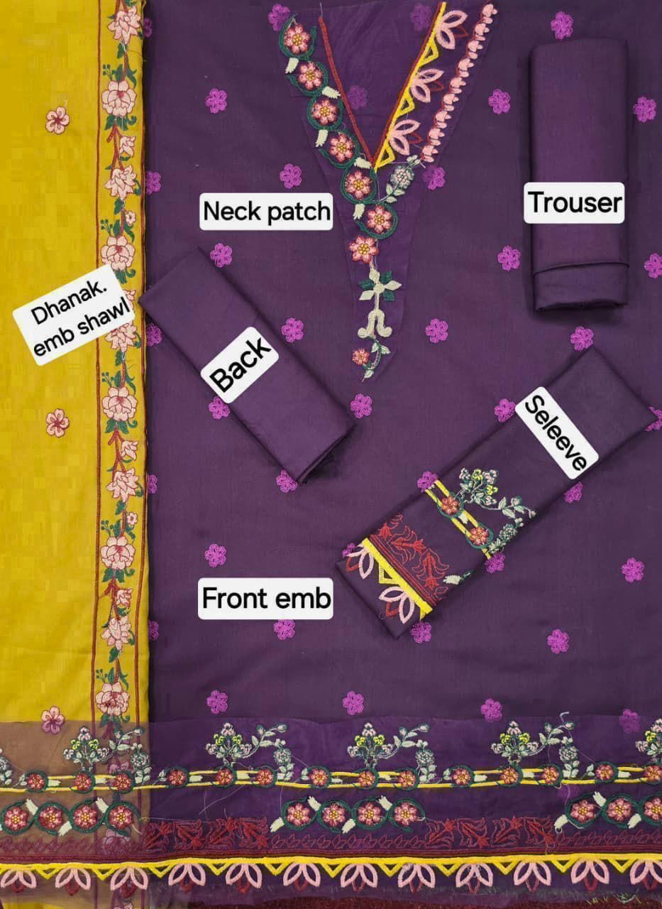 Winter Dhanak Emb 3-Piece Suit – Full Dhanak Embroidery Dupatta