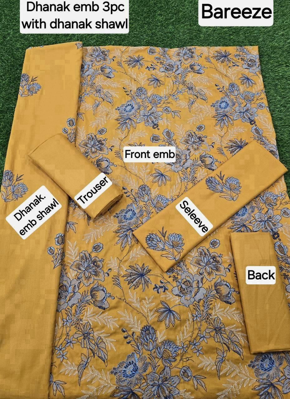 Winter Dhanak Emb 3-Piece Suit – Full Dhanak Embroidery Dupatta
