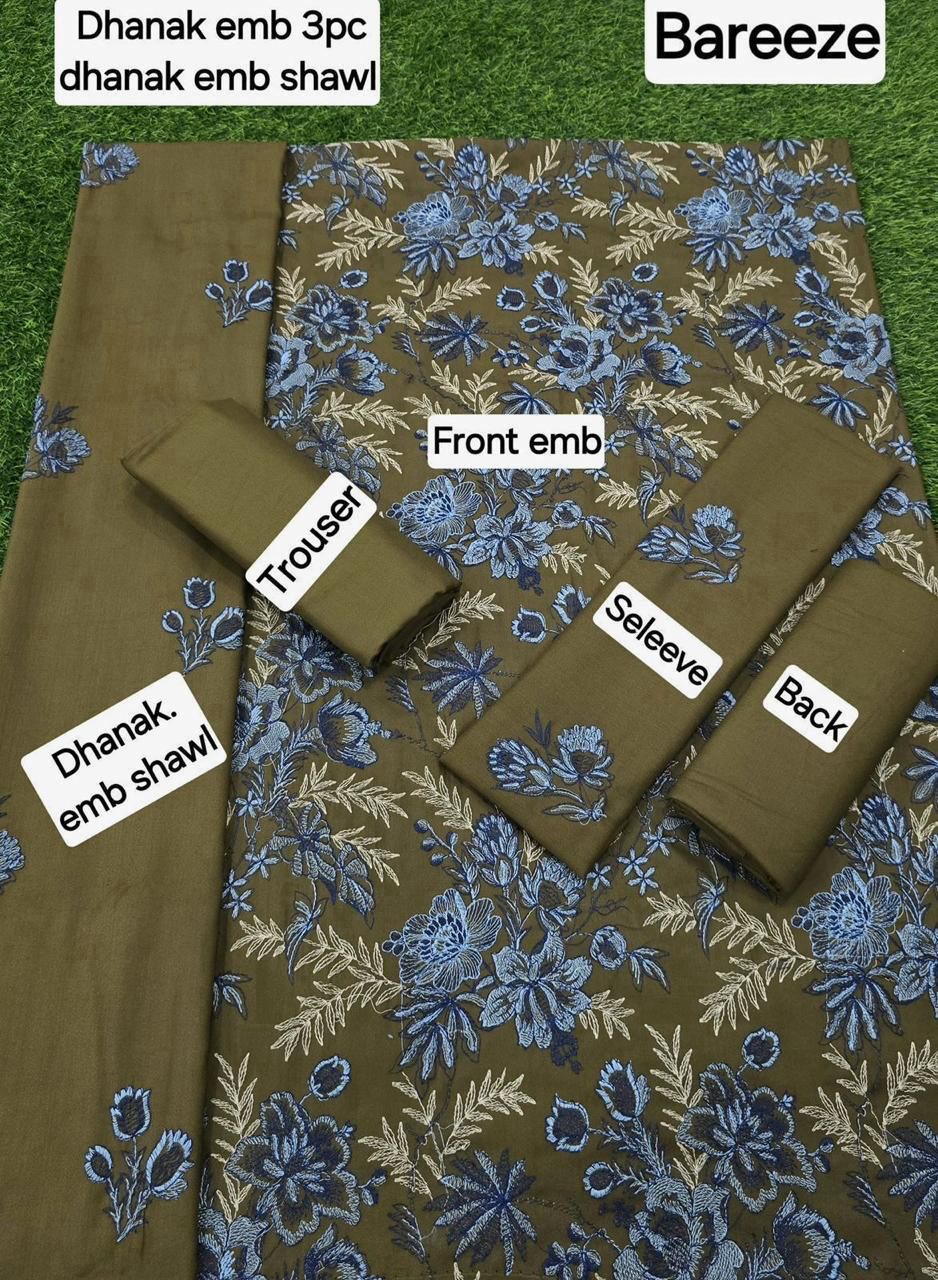 Winter Dhanak Emb 3-Piece Suit – Full Dhanak Embroidery Dupatta