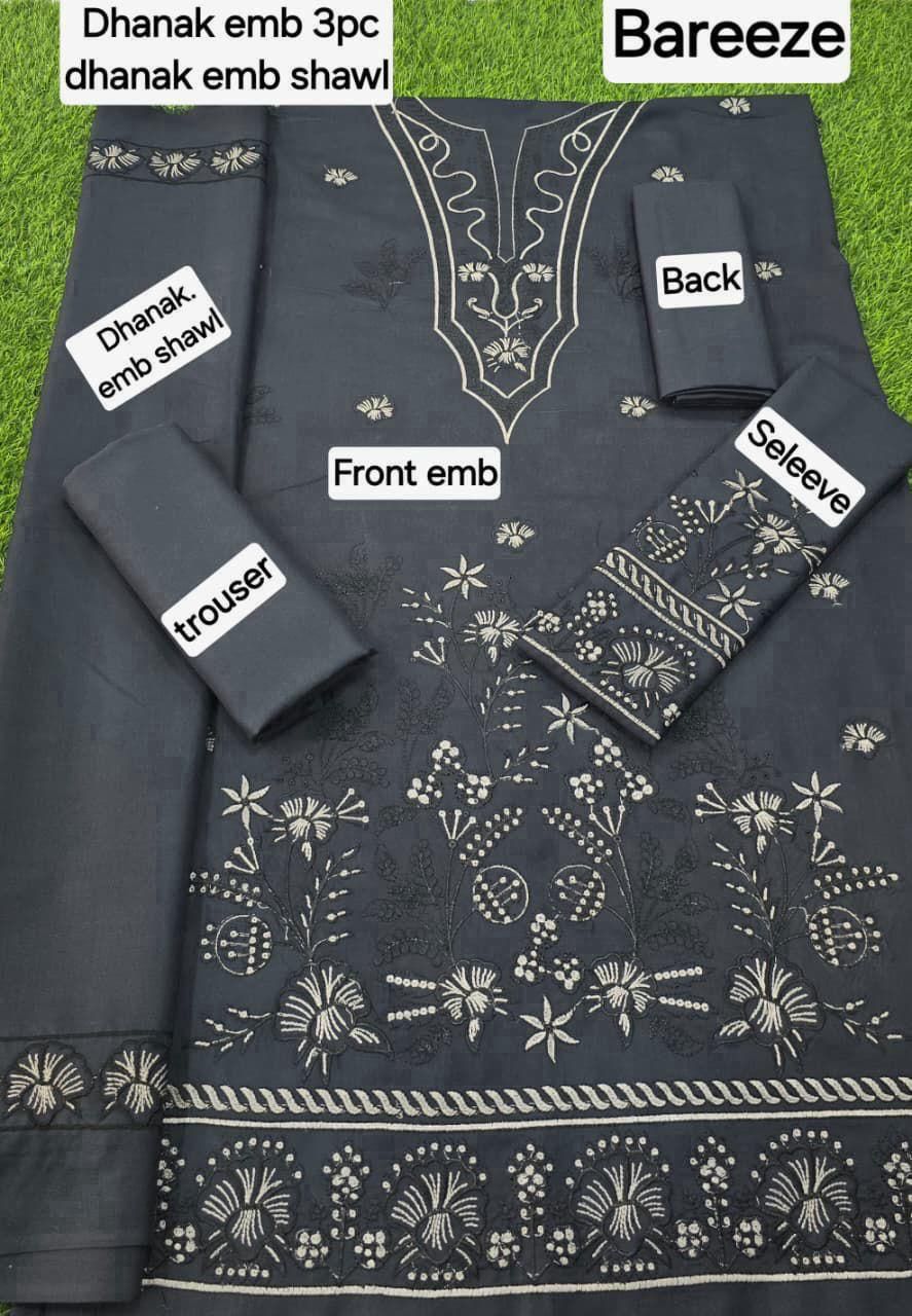 Winter Dhanak Emb 3-Piece Suit – Full Dhanak Embroidery Dupatta