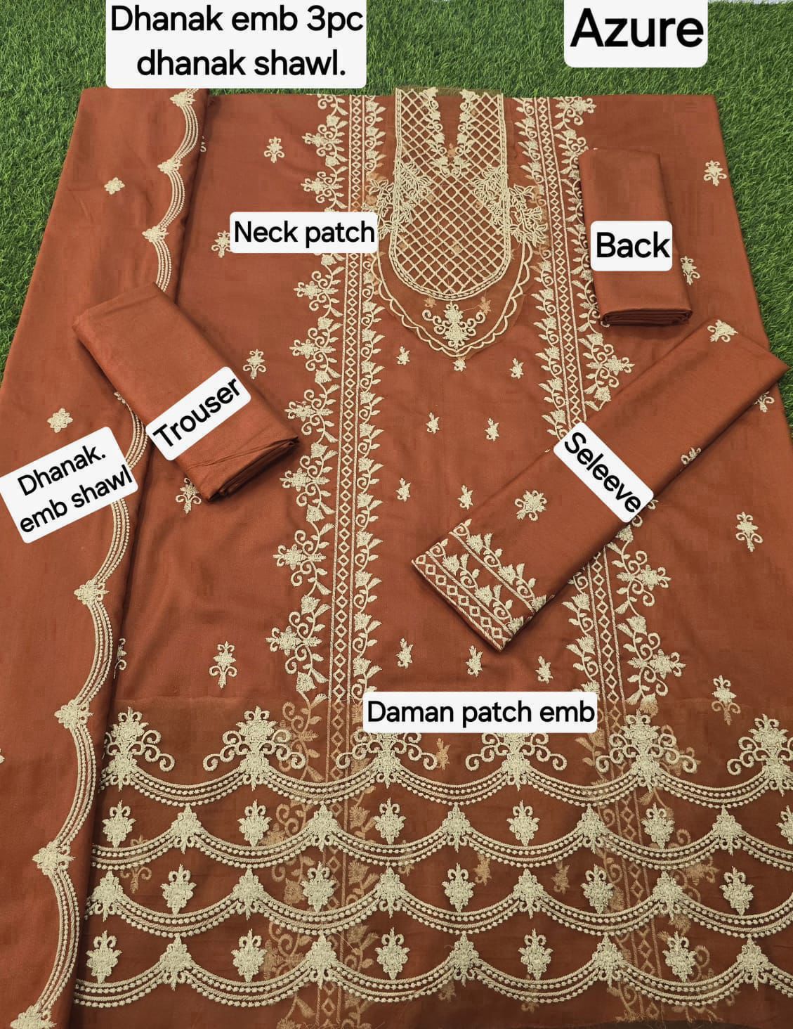 Winter Dhanak Emb 3-Piece Suit – Full Dhanak Embroidery Dupatta