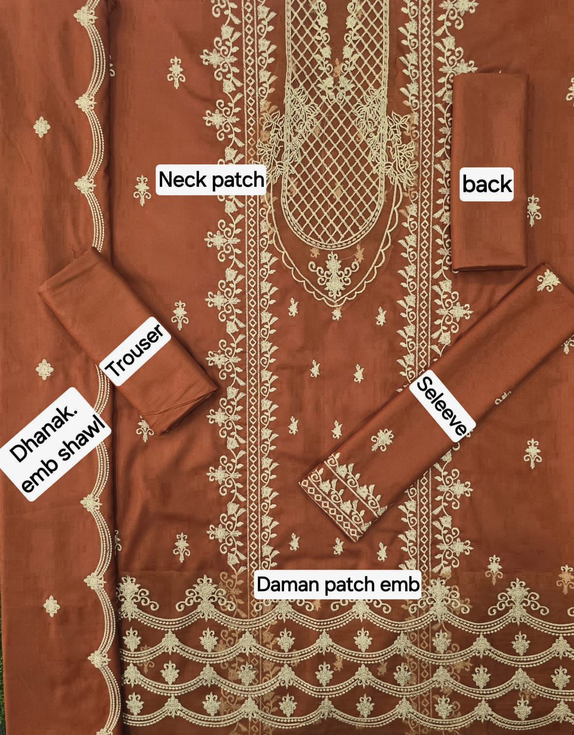 Winter Dhanak Emb 3-Piece Suit – Full Dhanak Embroidery Dupatta