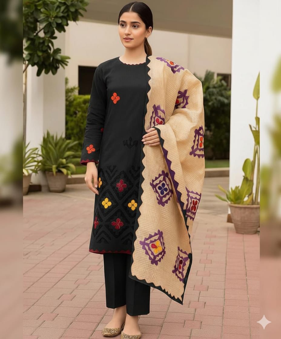 Premium Khaddar Jaal Embroidery – Unstitched 3pc Dress