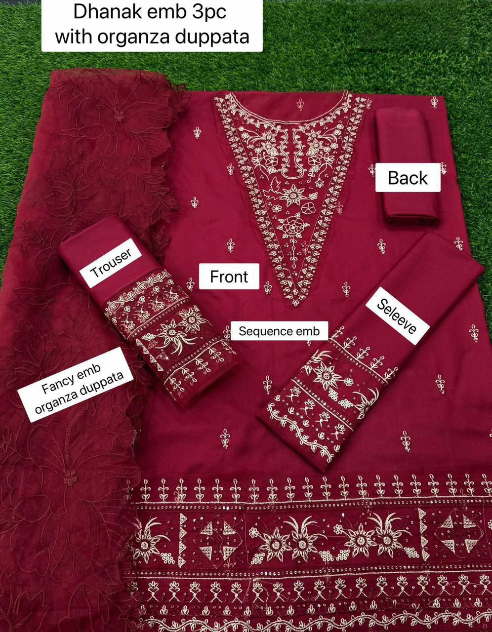 Dhanak Embroidered 3-Piece Suit with Organza Cutwork Dupatta