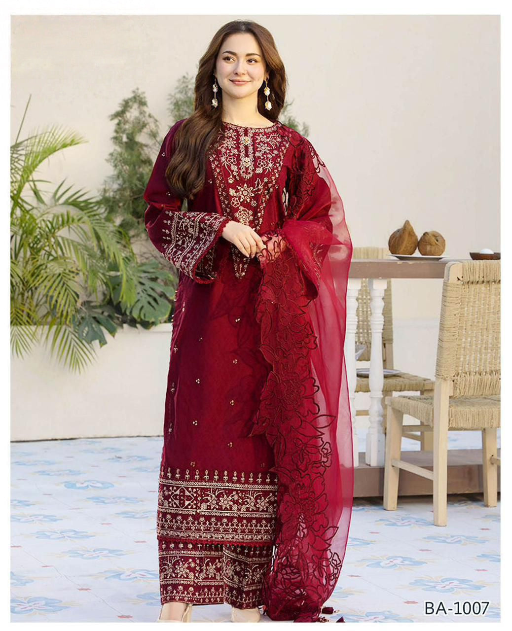 Dhanak Embroidered 3-Piece Suit with Organza Cutwork Dupatta