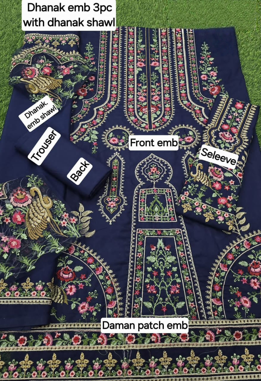 Dhanak Embroidered 3-Piece Suit – Premium Winter Fabric