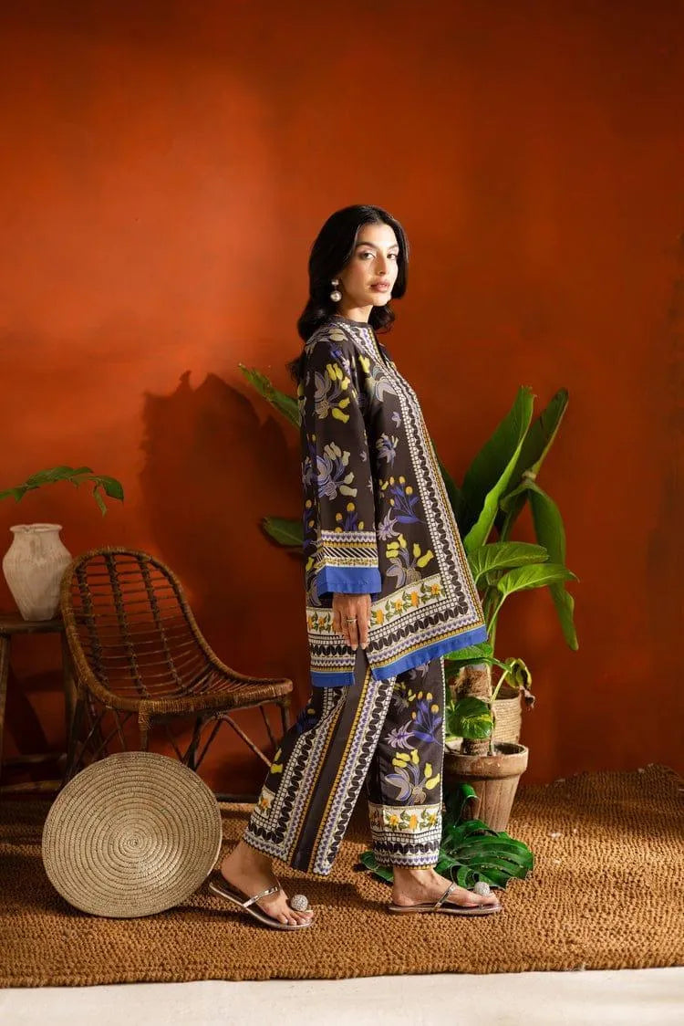 2 Pcs Women's Stitched Swiss Lawn Printed Shirt And Trouser