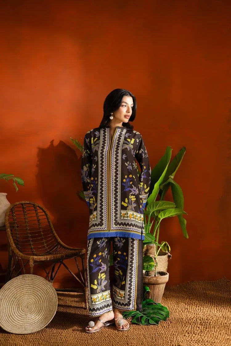 2 Pcs Women's Stitched Swiss Lawn Printed Shirt And Trouser