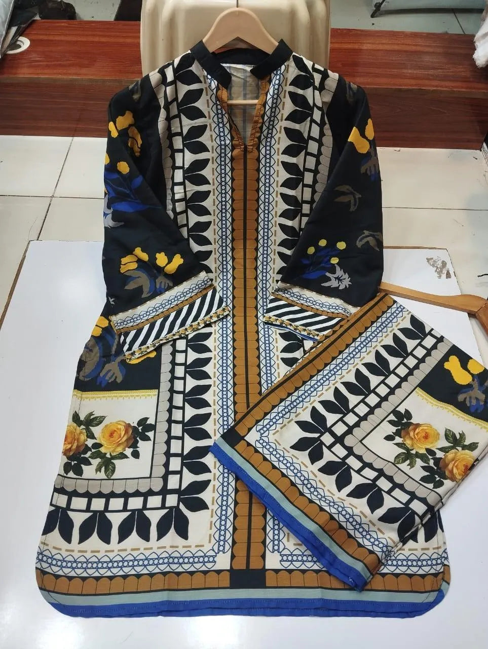 2 Pcs Women's Stitched Swiss Lawn Printed Shirt And Trouser