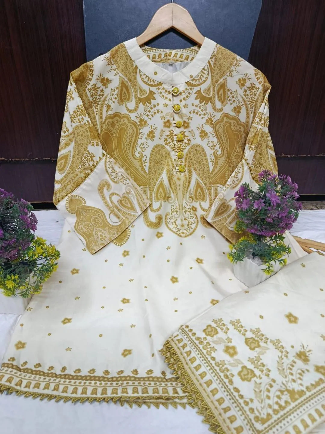 2 Pcs Women's Stitched Swiss Lawn Printed Shirt And Trouser